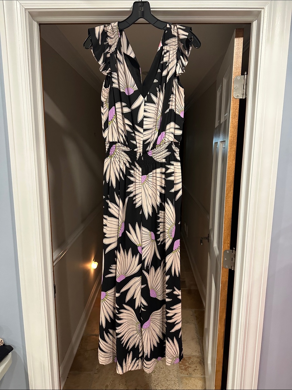 Kate Spade- Black Floral jumpsuit with Pale Pink & Lilac Accents